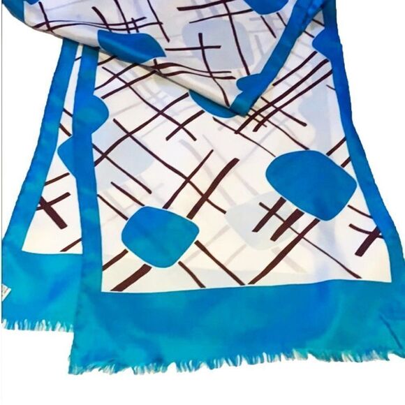 Accessories - Vintage turquoise brown white silk scarf Japan